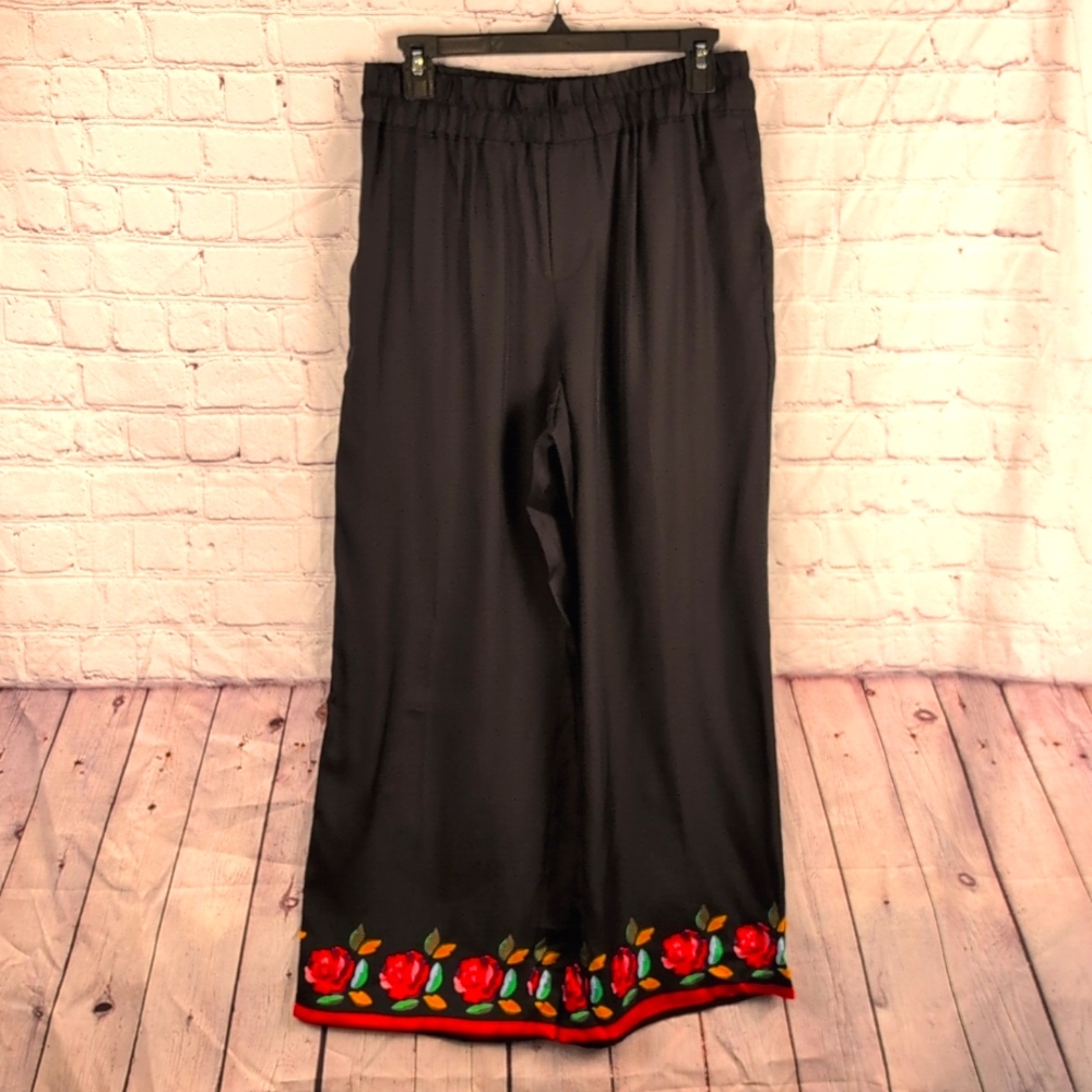 Kate Spade Rose Boarder Women's Silk Blend Pull On Pants Size Large - Picture 3 of 13